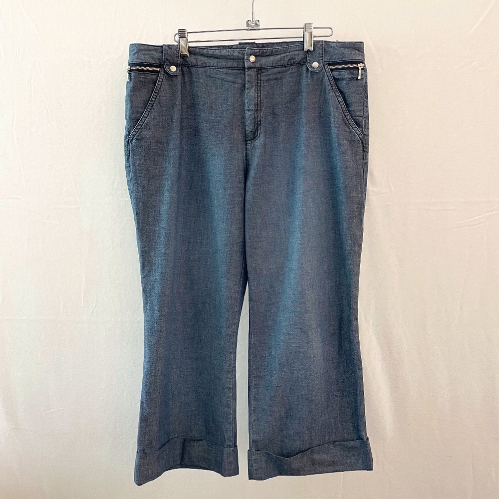 BANANA REPUBLIC Women's Size 14 Chambray Wide Leg Cuffed Cropped Pants